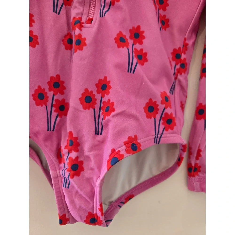 Hanna Andersson Girls Pink Floral Long Sleeve Rash Guard Swimsuit Size 110 US 5